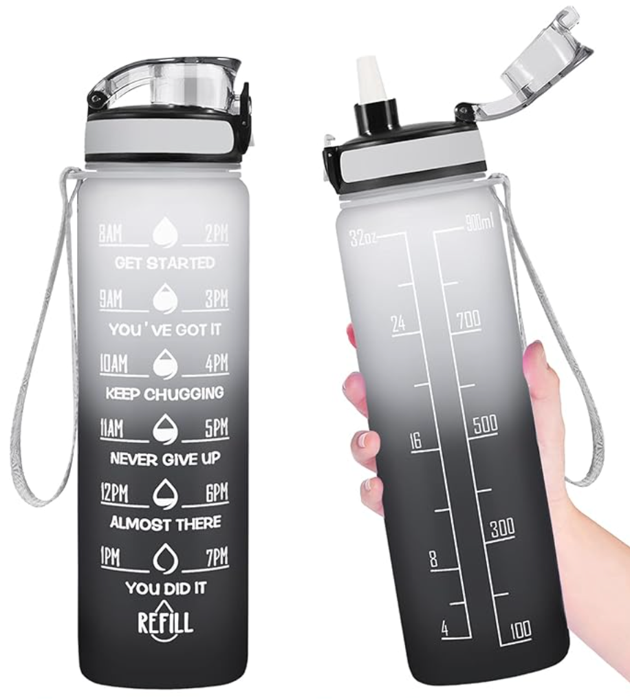 Motivational Water Bottle 32oz with Time Marker | BPA Free | Shipping from USA